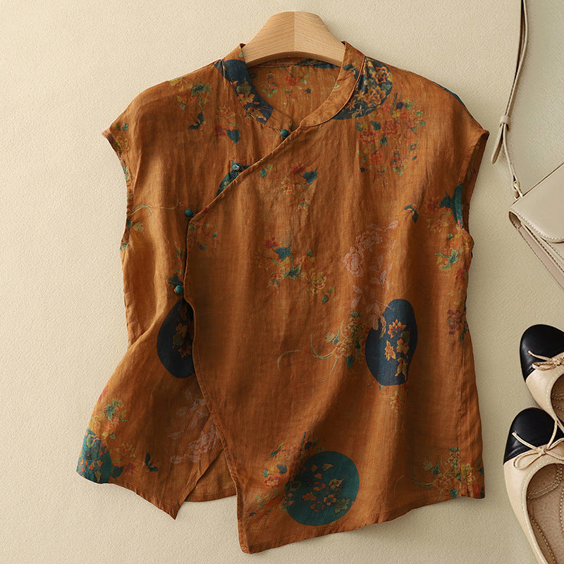 CELIA | Sleeveless linen with a mandarin collar