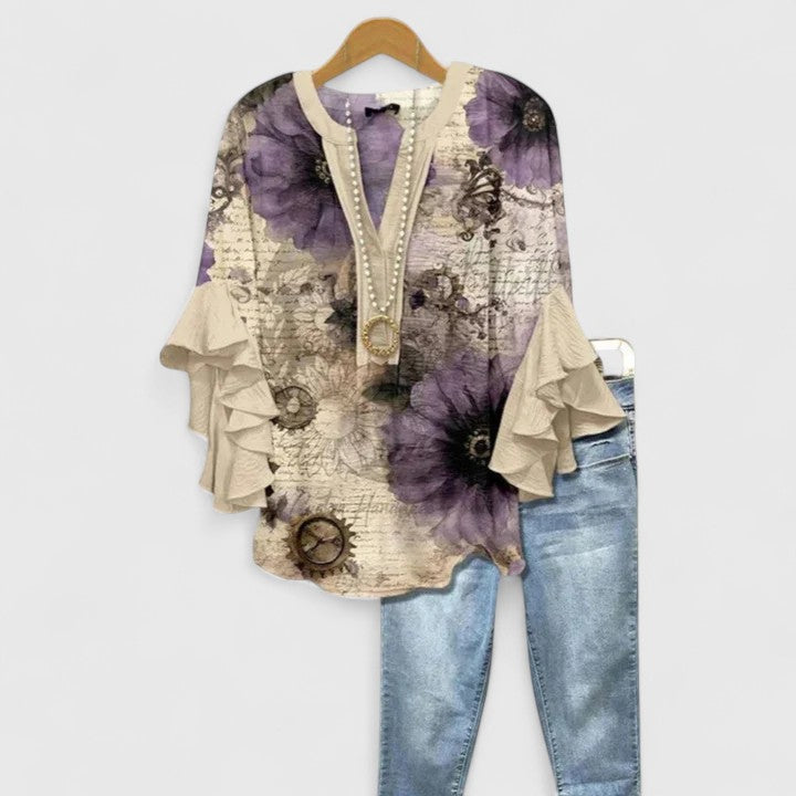 BRENDA | Floral blouse with layered ruffle sleeves