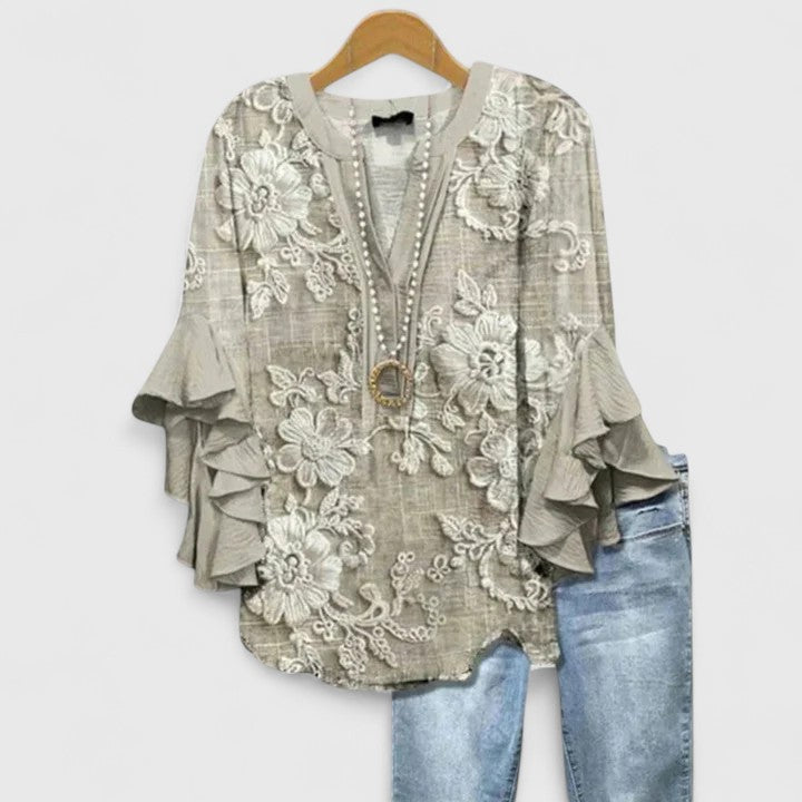 BRENDA | Floral blouse with layered ruffle sleeves