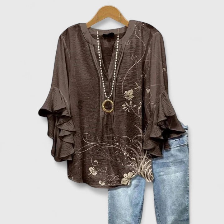 BRENDA | Floral blouse with layered ruffle sleeves
