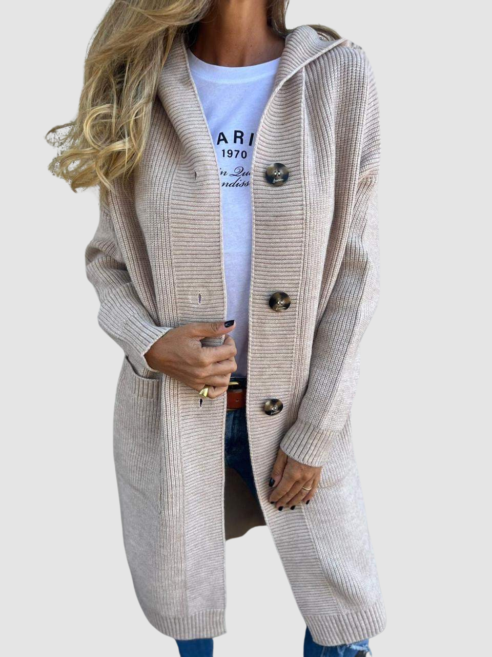 SHEILA | Long cardigan with a knitted hood