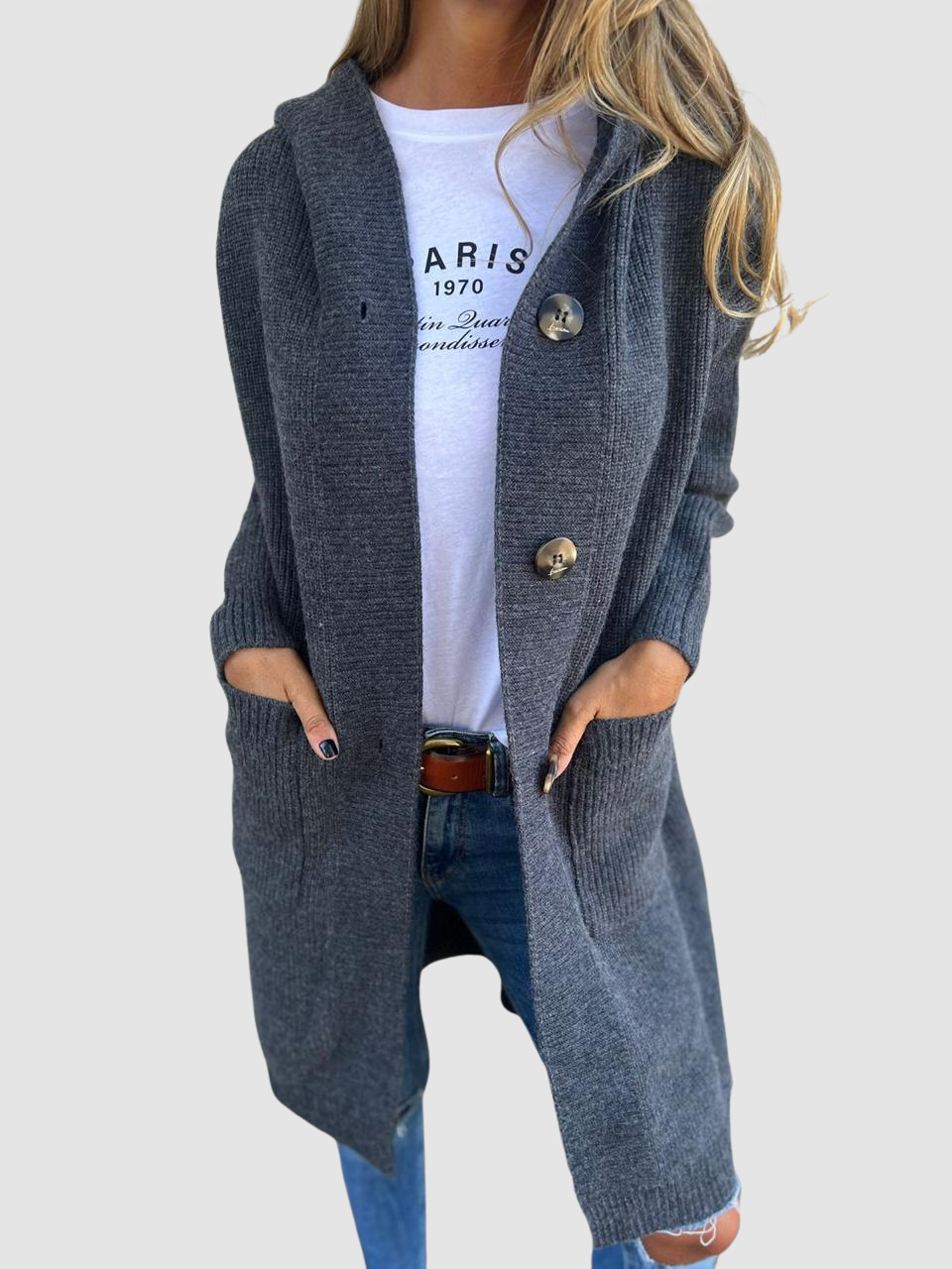 SHEILA | Long cardigan with a knitted hood