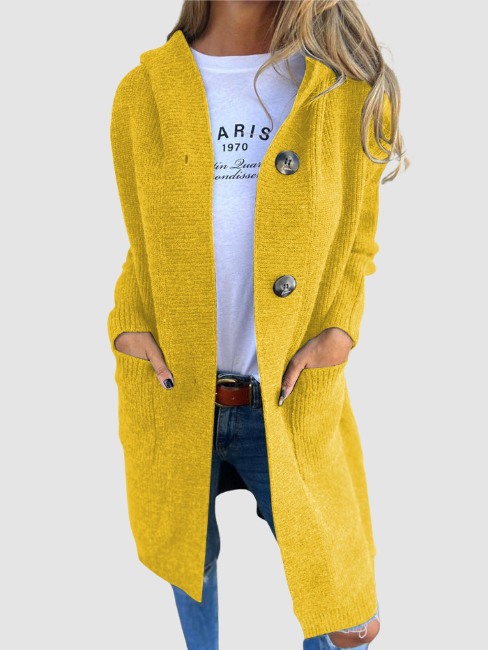 SHEILA | Long cardigan with a knitted hood