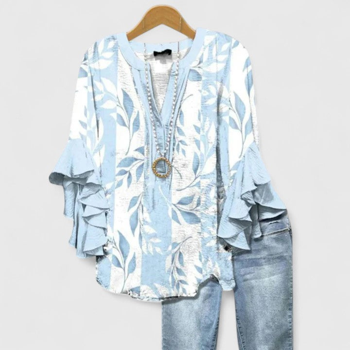 BRENDA | Floral blouse with layered ruffle sleeves