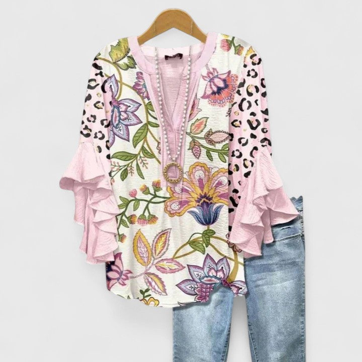 BRENDA | Floral blouse with layered ruffle sleeves