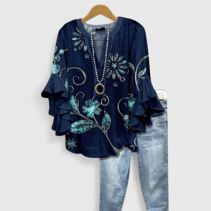 BRENDA | Floral blouse with layered ruffle sleeves