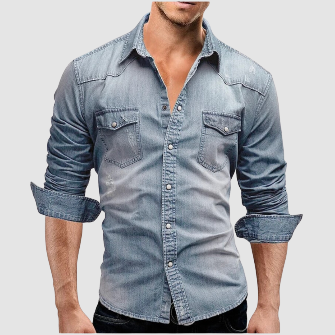AMELIA | Modern denim shirt with button-down collar