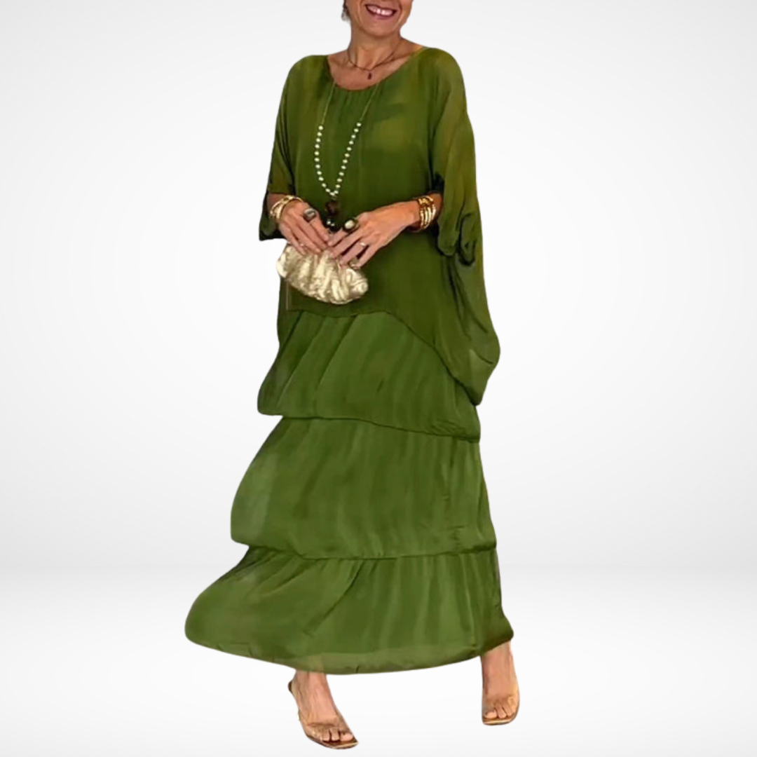 MARIANNE | Loose A-line maxi dress with smocked sleeves