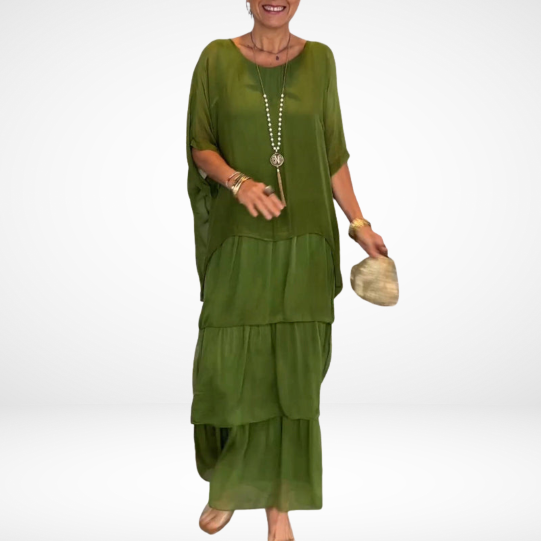 MARIANNE | Loose A-line maxi dress with smocked sleeves