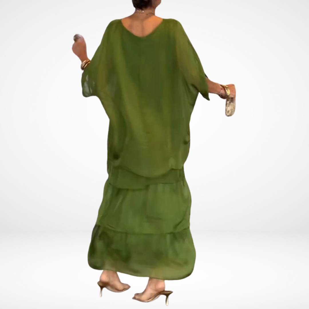 MARIANNE | Loose A-line maxi dress with smocked sleeves