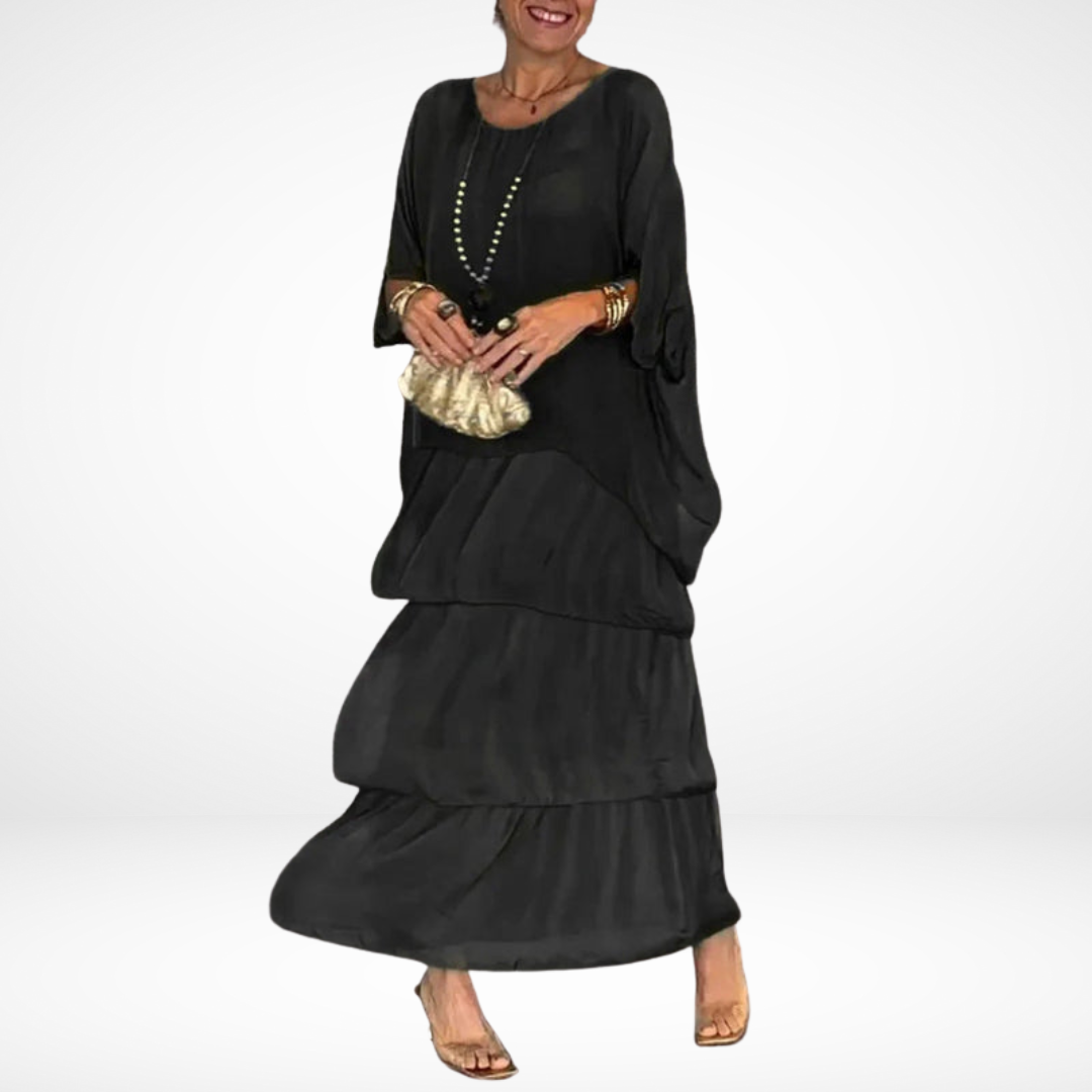 MARIANNE | Loose A-line maxi dress with smocked sleeves