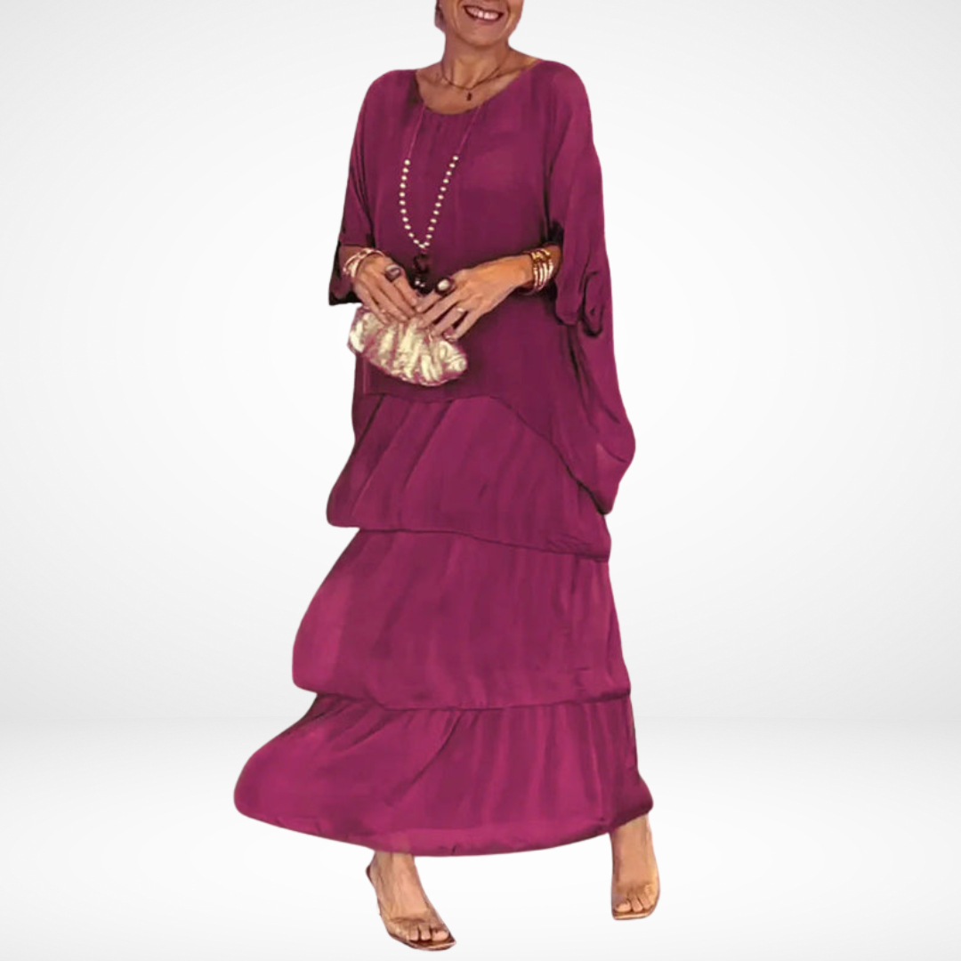 MARIANNE | Loose A-line maxi dress with smocked sleeves