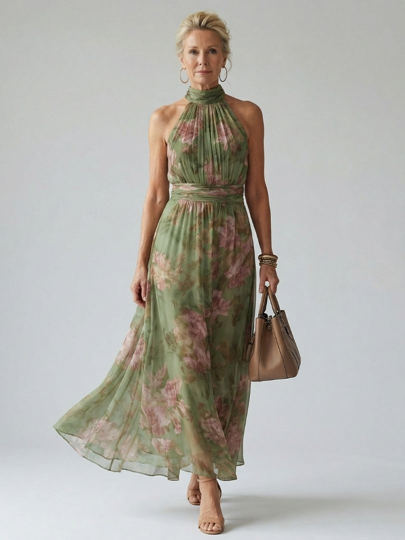 NORA | Sleeveless halter midi dress