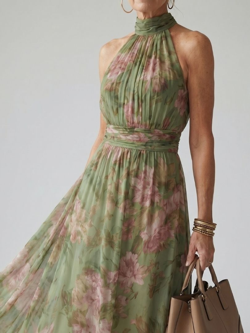 NORA | Sleeveless halter midi dress
