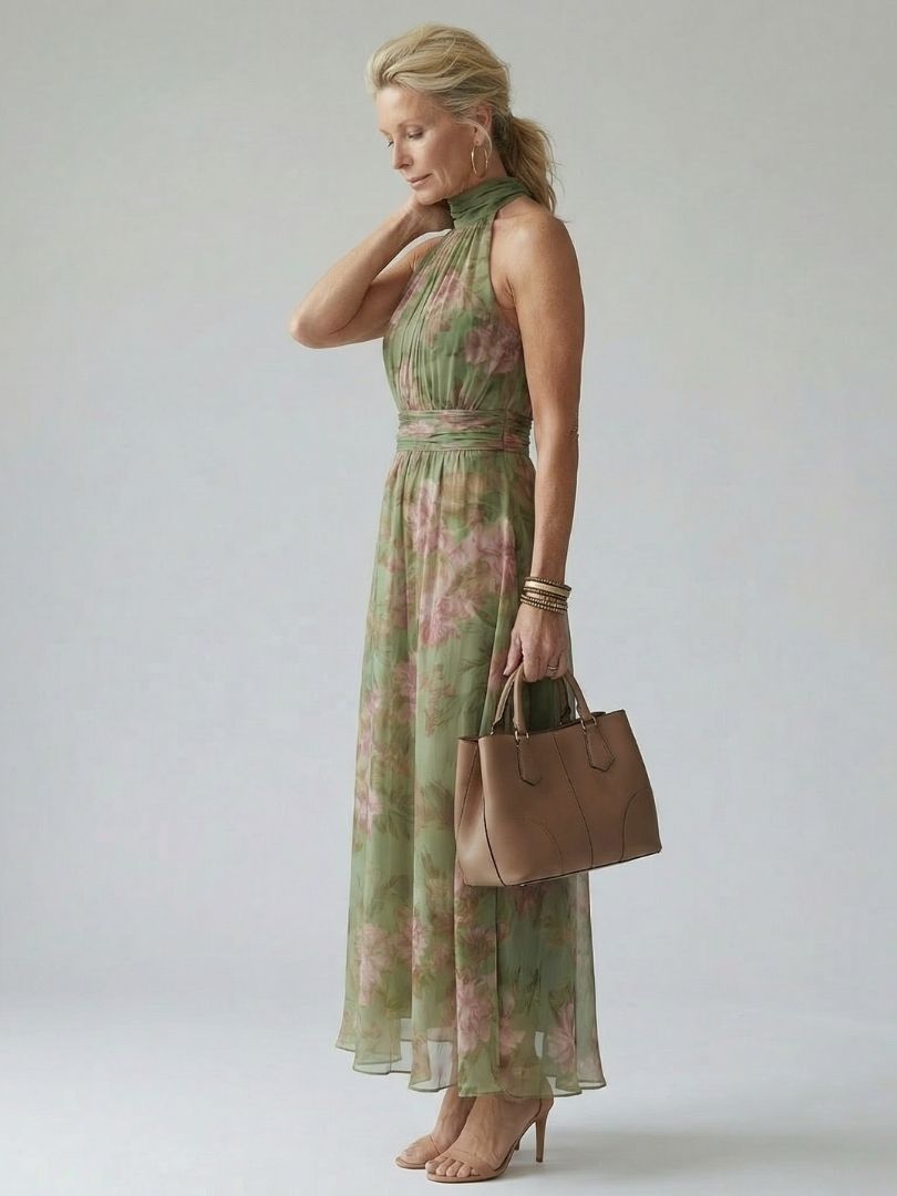 NORA | Sleeveless halter midi dress