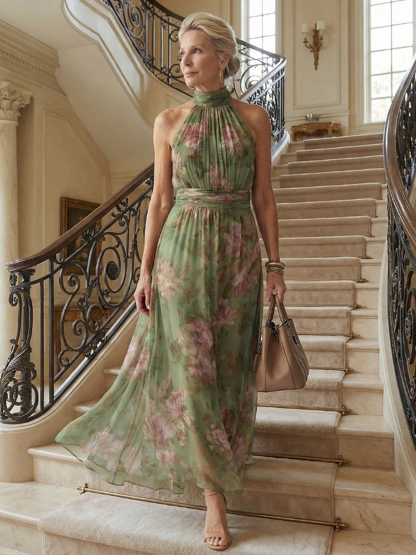 NORA | Sleeveless halter midi dress