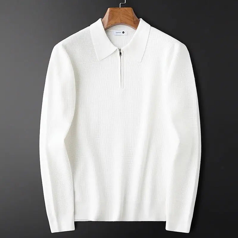 AMBROSE | Half-zip waffle knit polo sweater