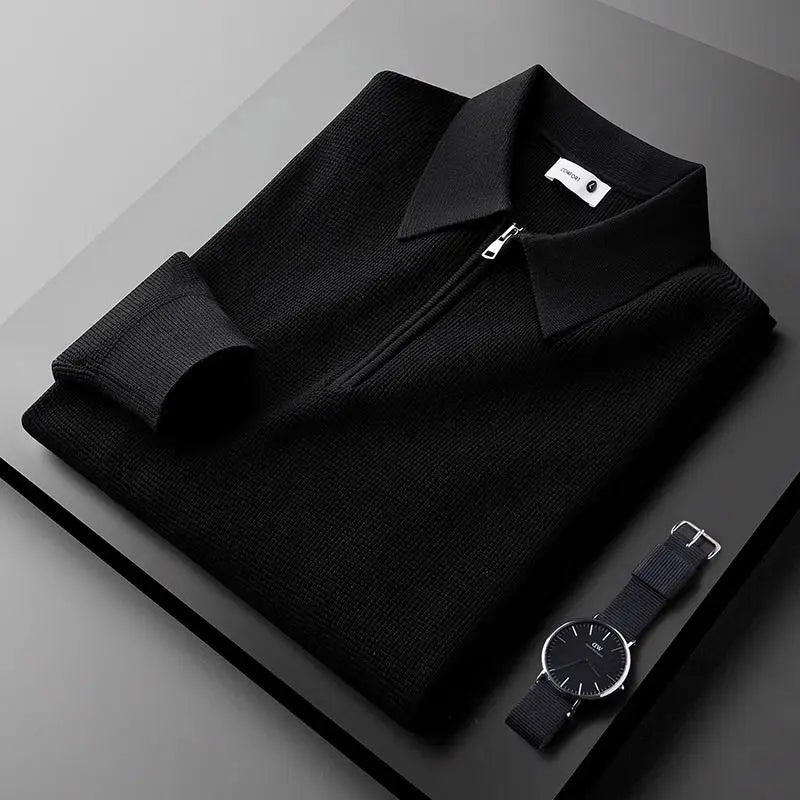 AMBROSE | Half-zip waffle knit polo sweater