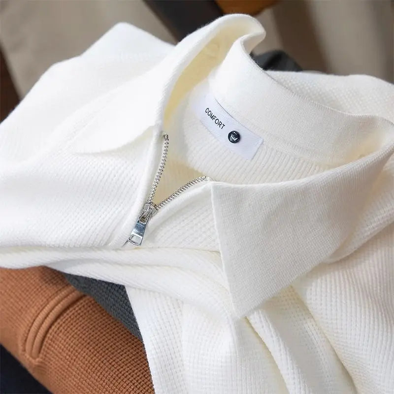 AMBROSE | Half-zip waffle knit polo sweater