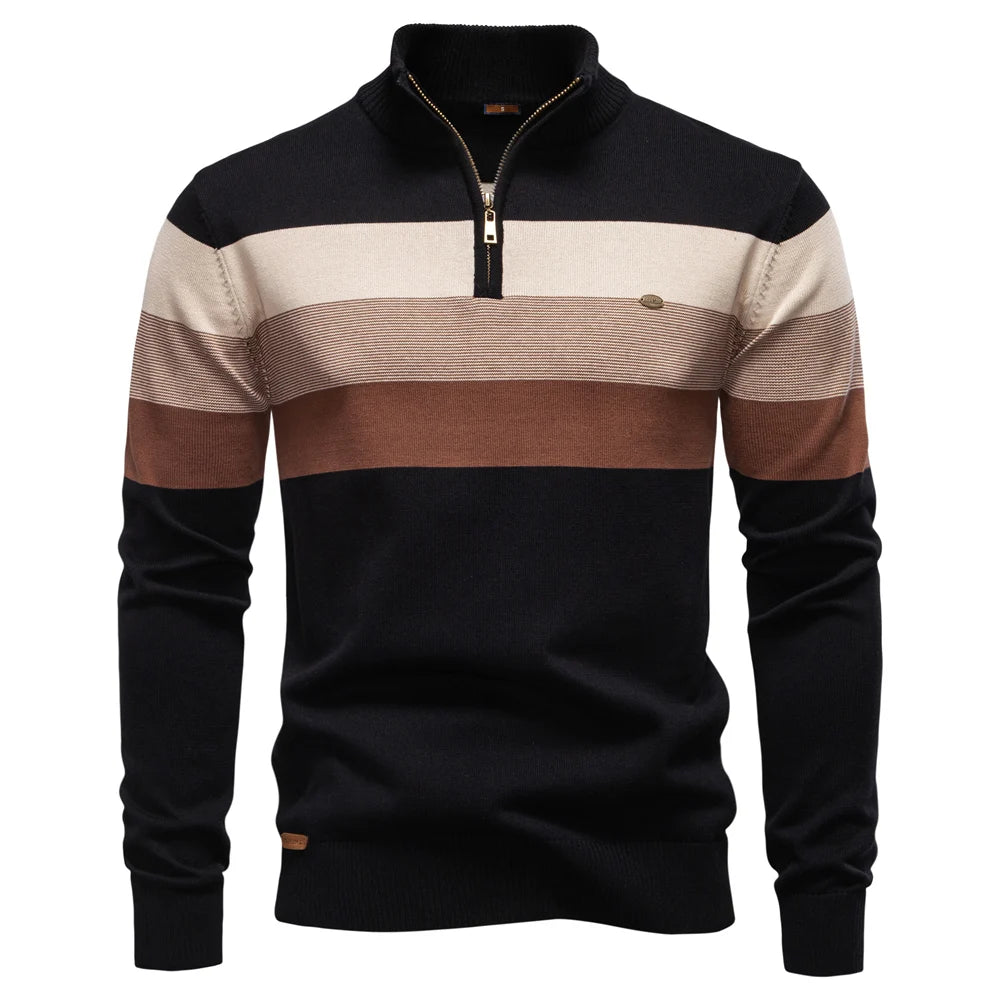 SHELDON | Zip mock neck sweater with a striped chest