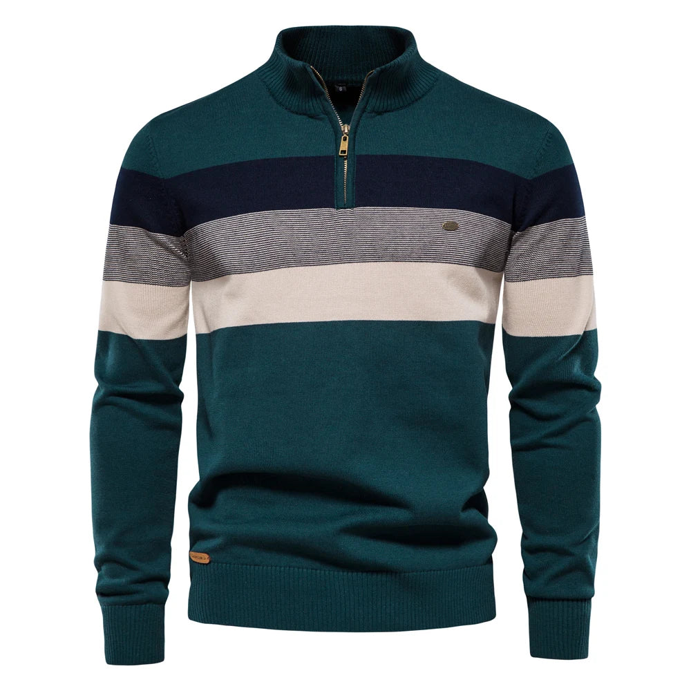 SHELDON | Zip mock neck sweater with a striped chest