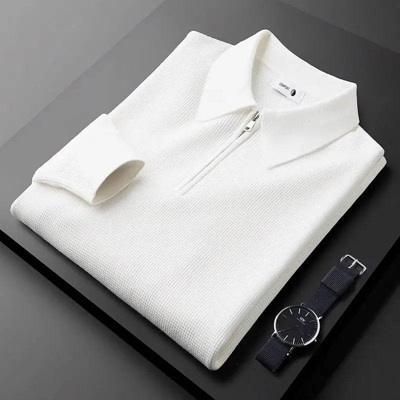 AMBROSE | Half-zip waffle knit polo sweater