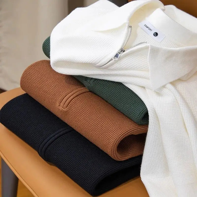 AMBROSE | Half-zip waffle knit polo sweater