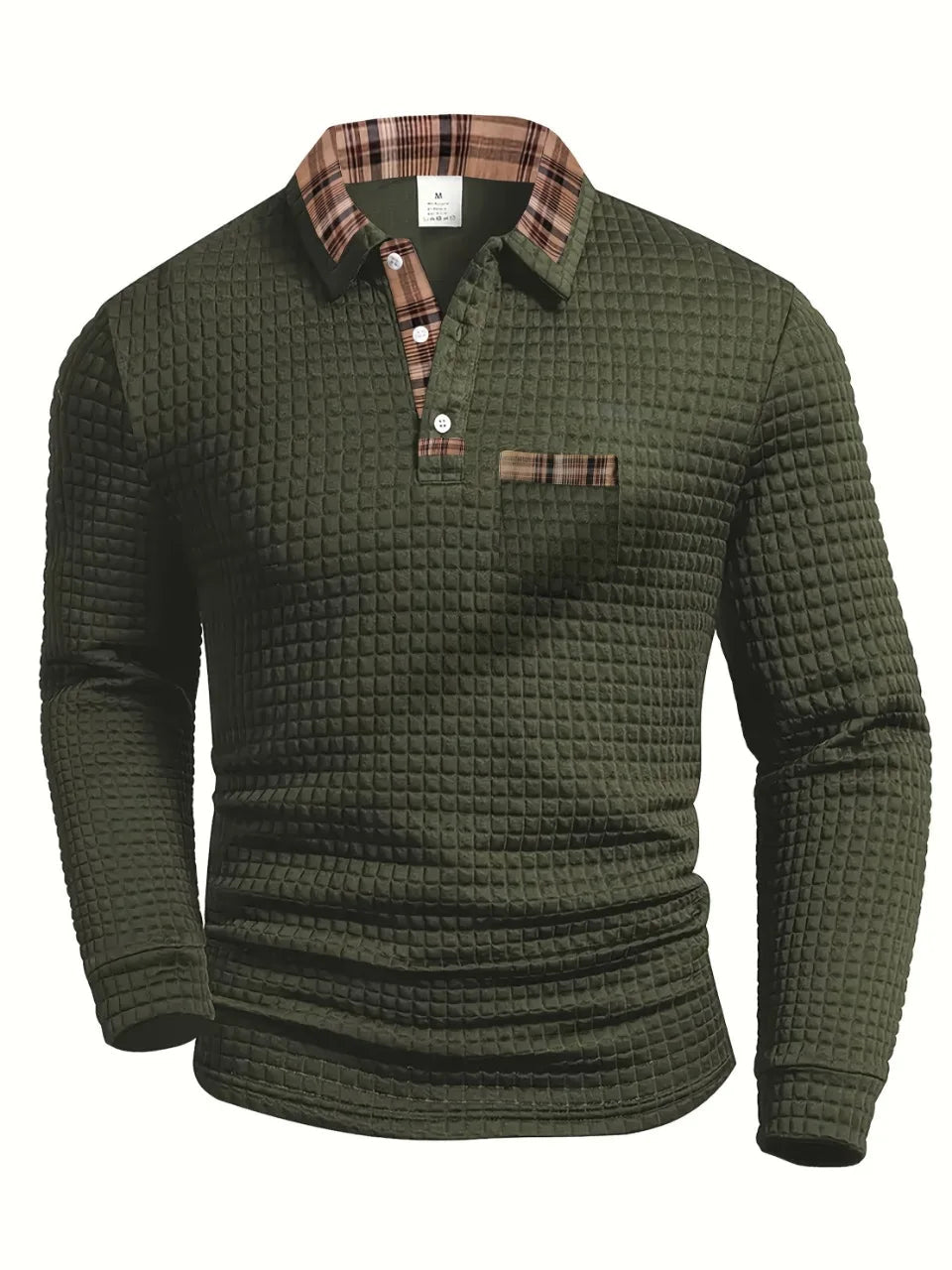 BERNARD | Textured polo with a check-trim collar