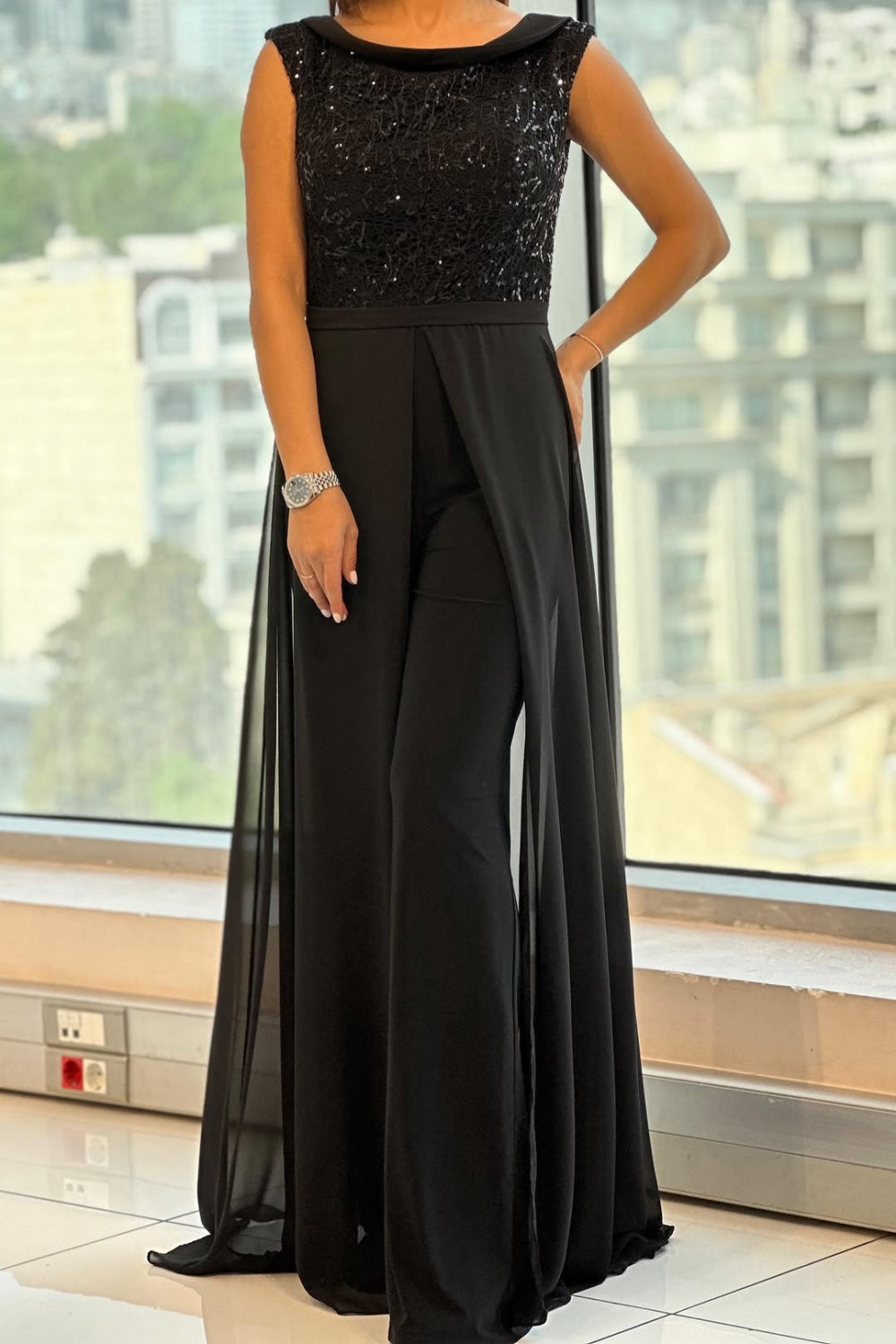 MILLICENT | Wide-leg jumpsuit with chiffon panels