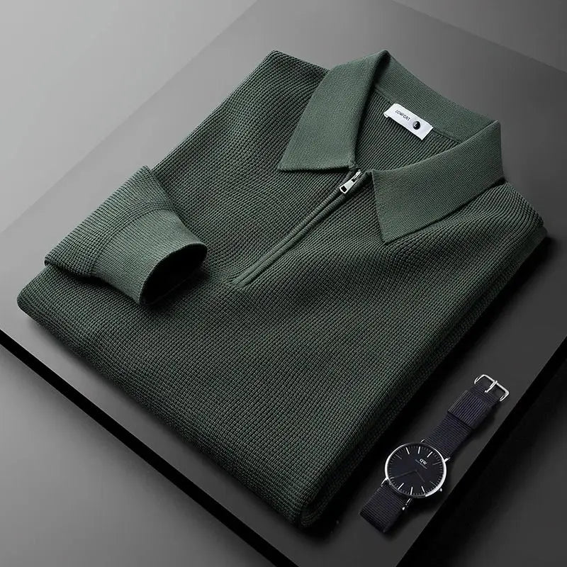 AMBROSE | Half-zip waffle knit polo sweater