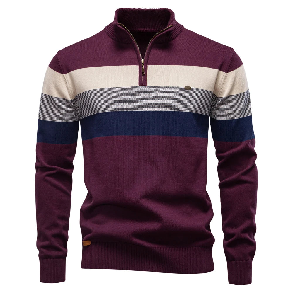 SHELDON | Zip mock neck sweater with a striped chest