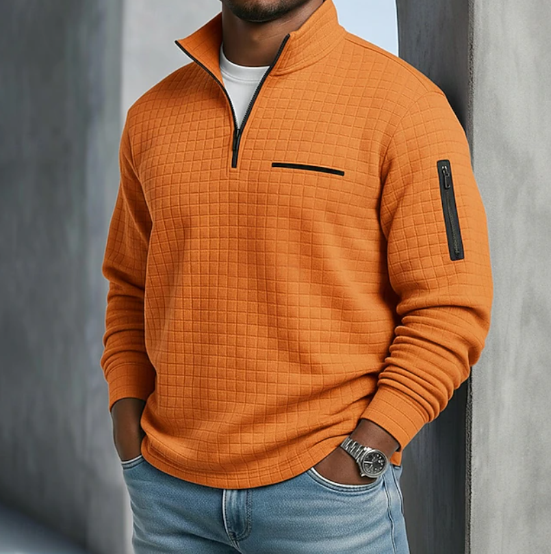 HARRISON | Half-zip sweater with a gold accent stripe