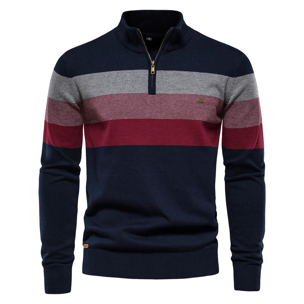 SHELDON | Zip mock neck sweater with a striped chest