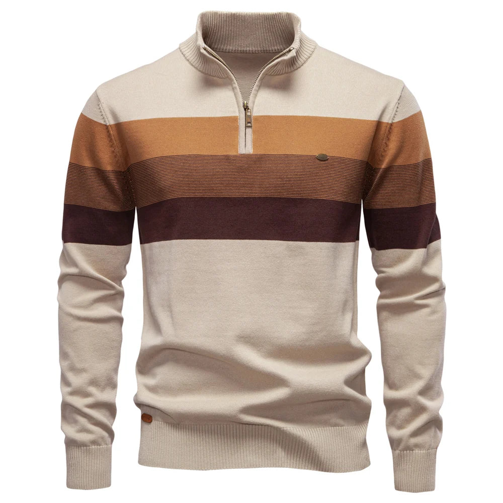 SHELDON | Zip mock neck sweater with a striped chest