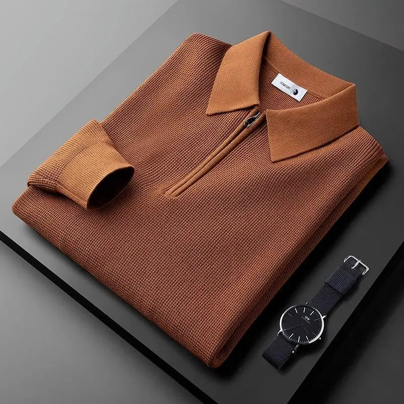 AMBROSE | Half-zip waffle knit polo sweater
