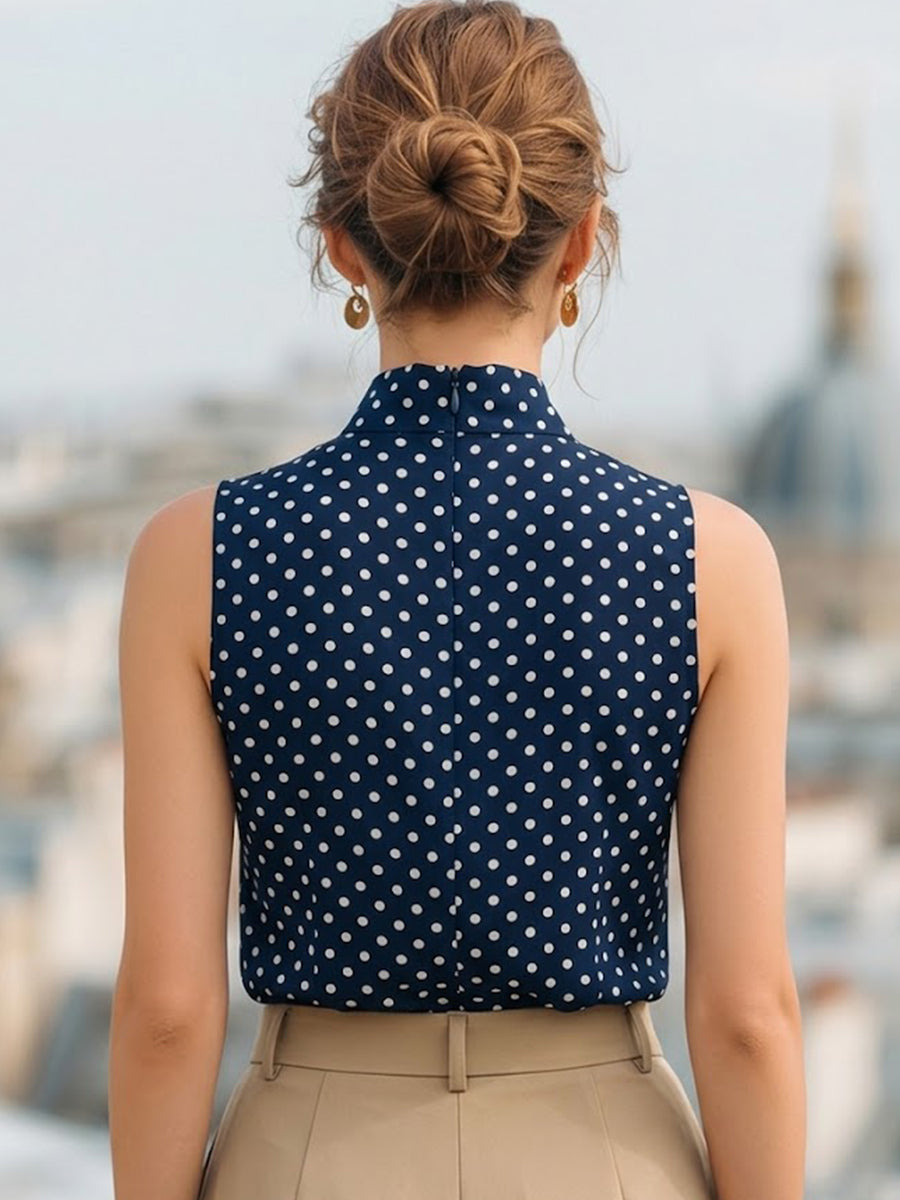 ELLEN | Sleeveless polka dot with a bow neck