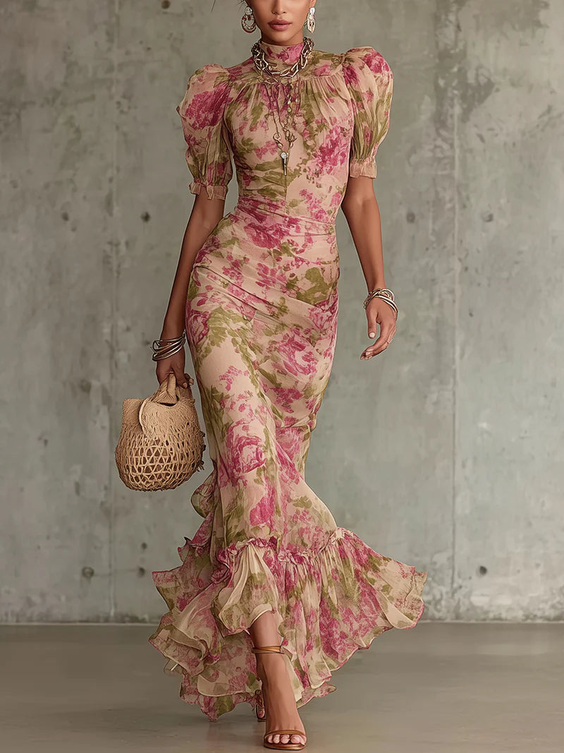 PAMELA | Vintage maxi dress with puff sleeves