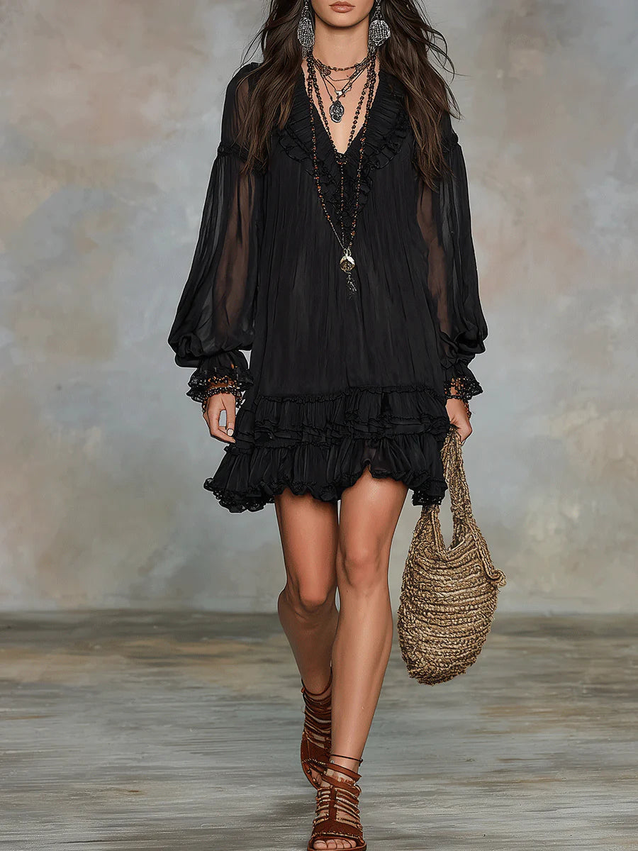 BEATRICE | A-line mini dress with ruffle trim