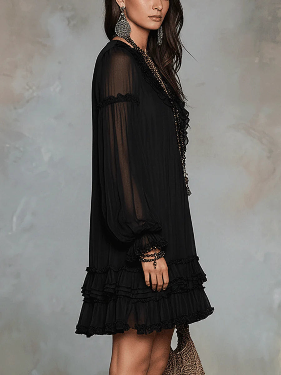 BEATRICE | A-line mini dress with ruffle trim