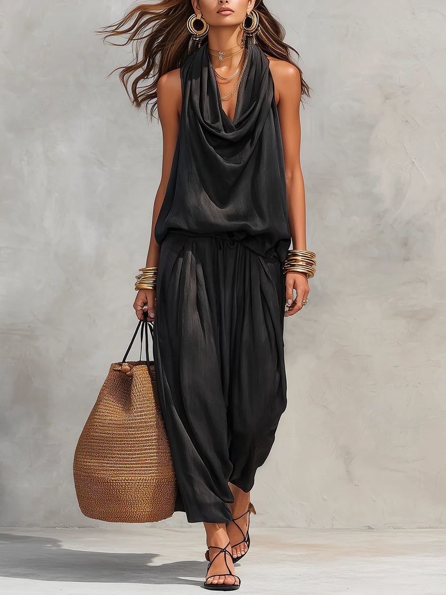 EUNICE | Halter top with long wide-leg trousers