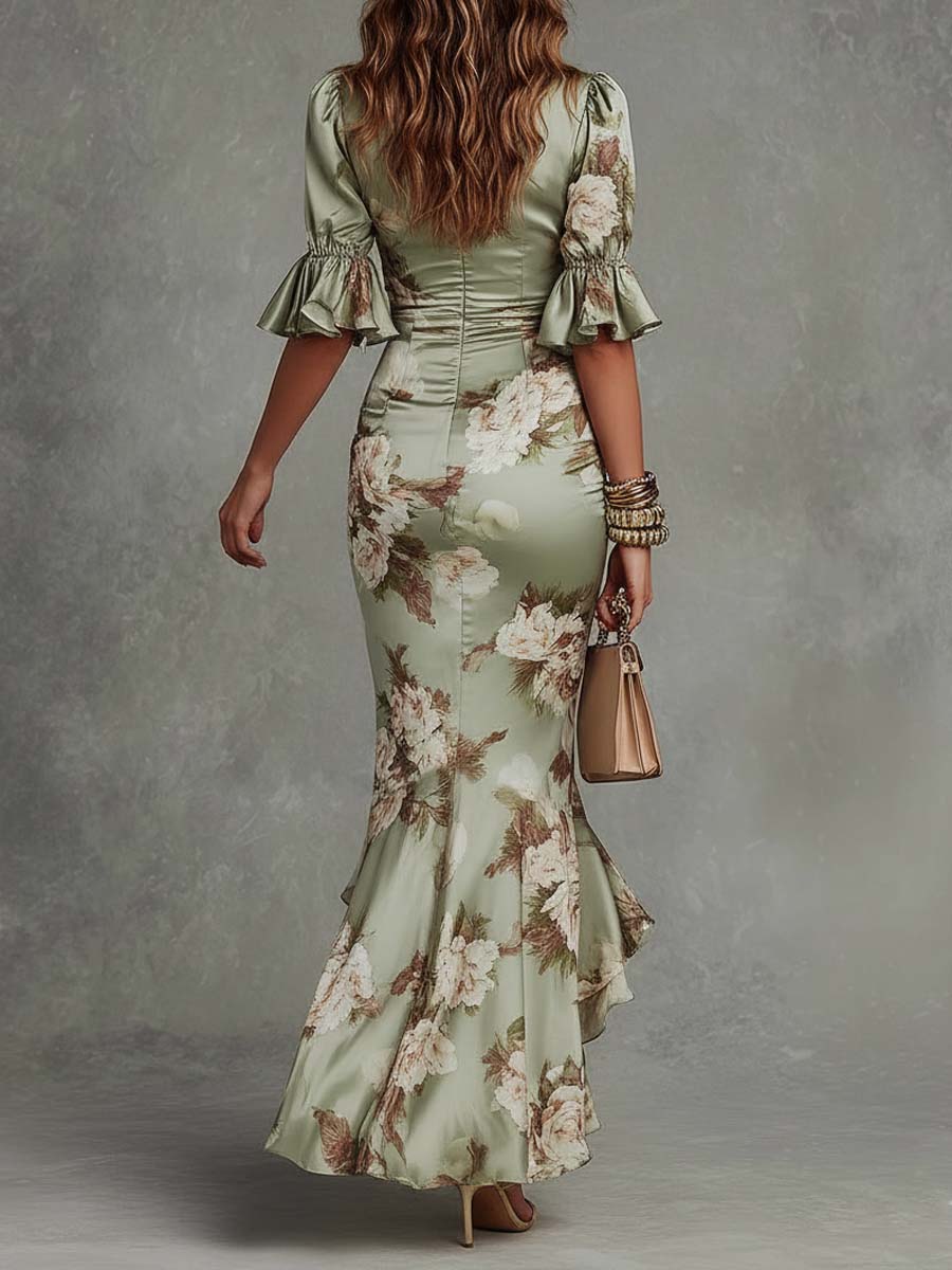 RENEE | Floral maxi dress with a deep V-neckline