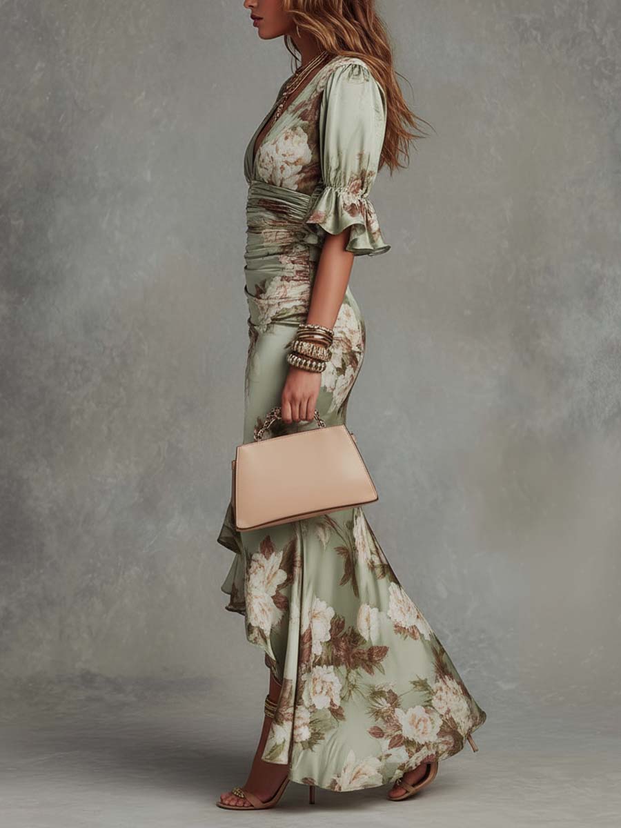 RENEE | Floral maxi dress with a deep V-neckline