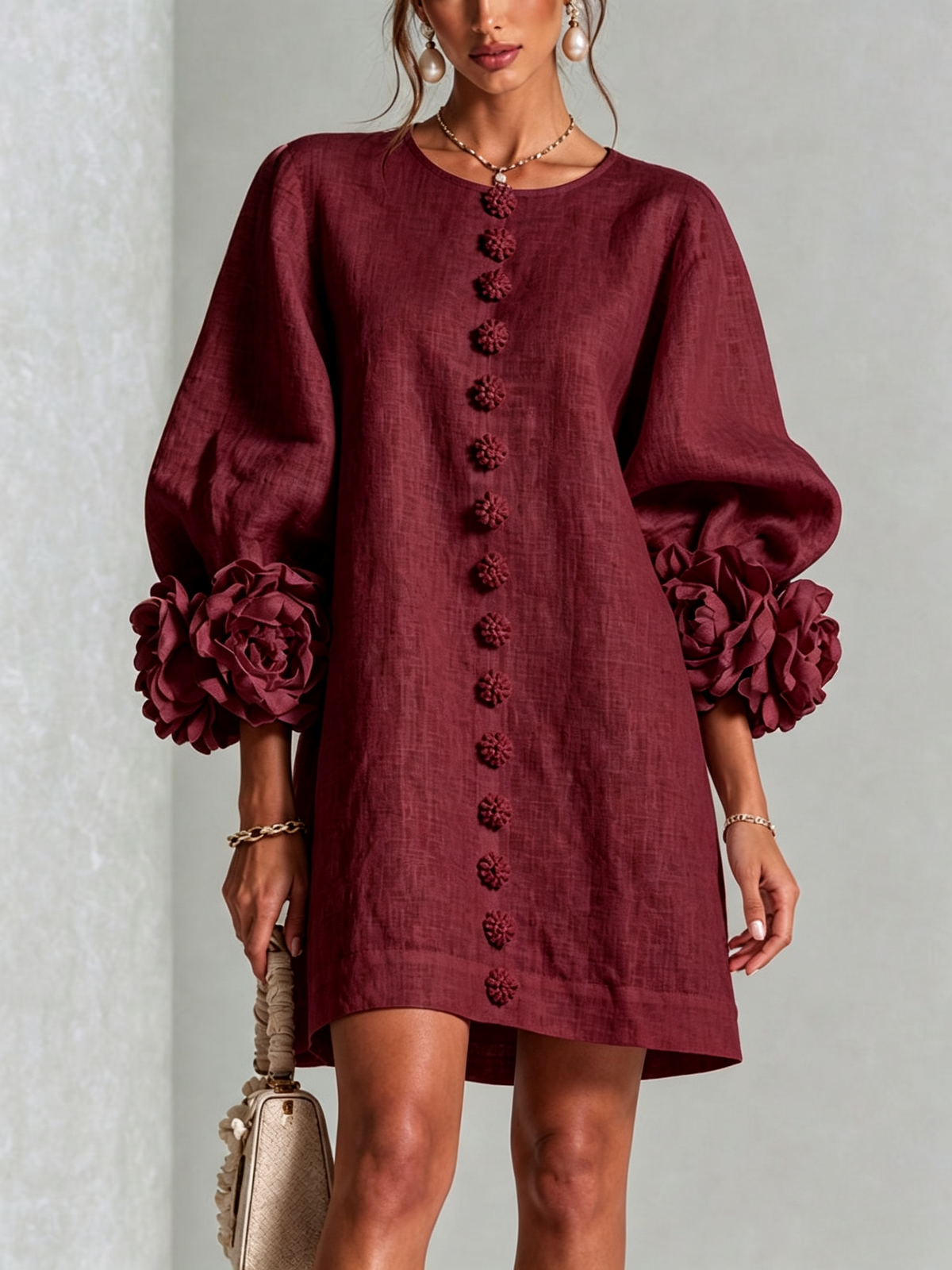 KATHLEEN | Floral mini dress with knotted cuffs