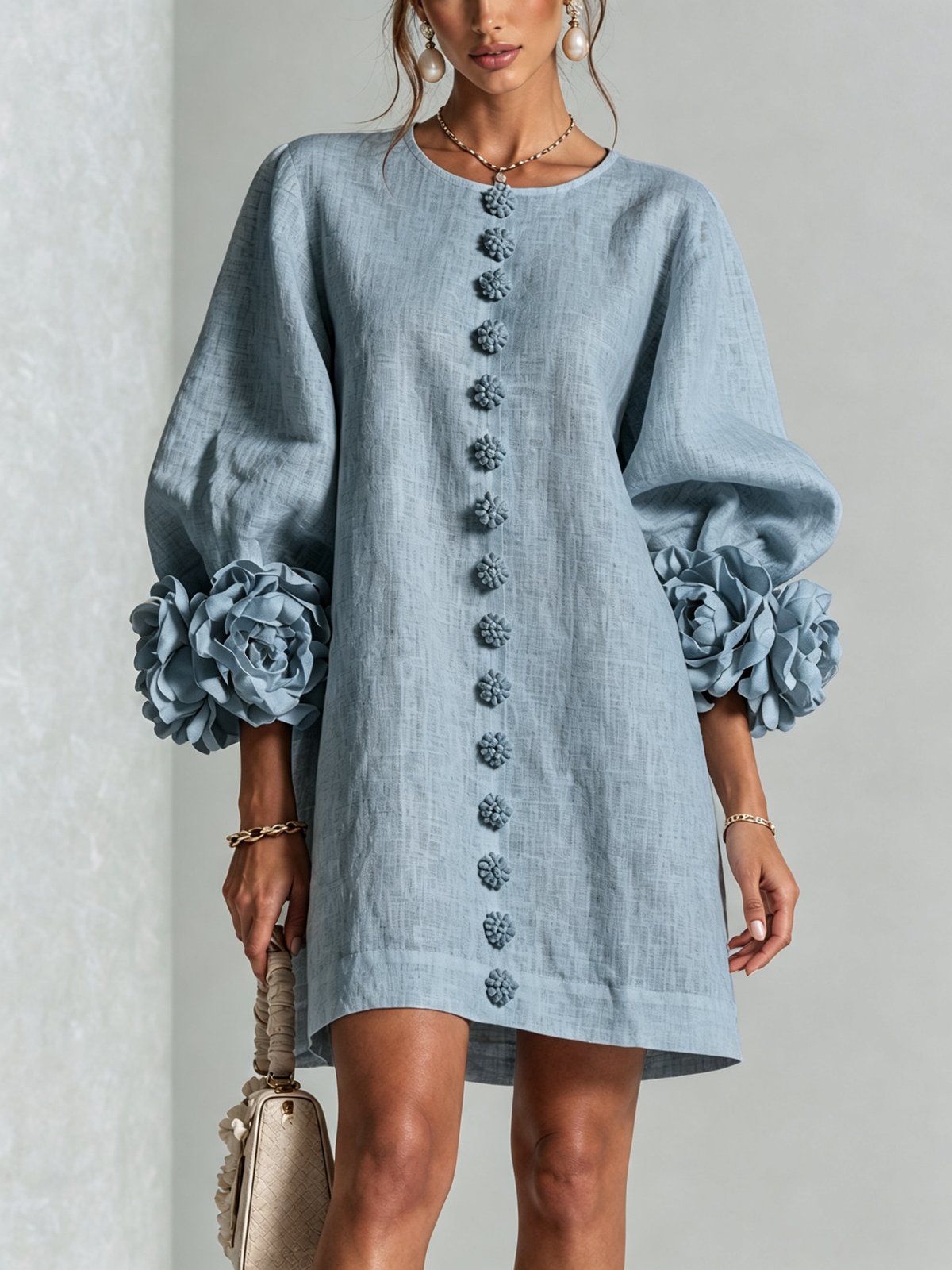 KATHLEEN | Floral mini dress with knotted cuffs