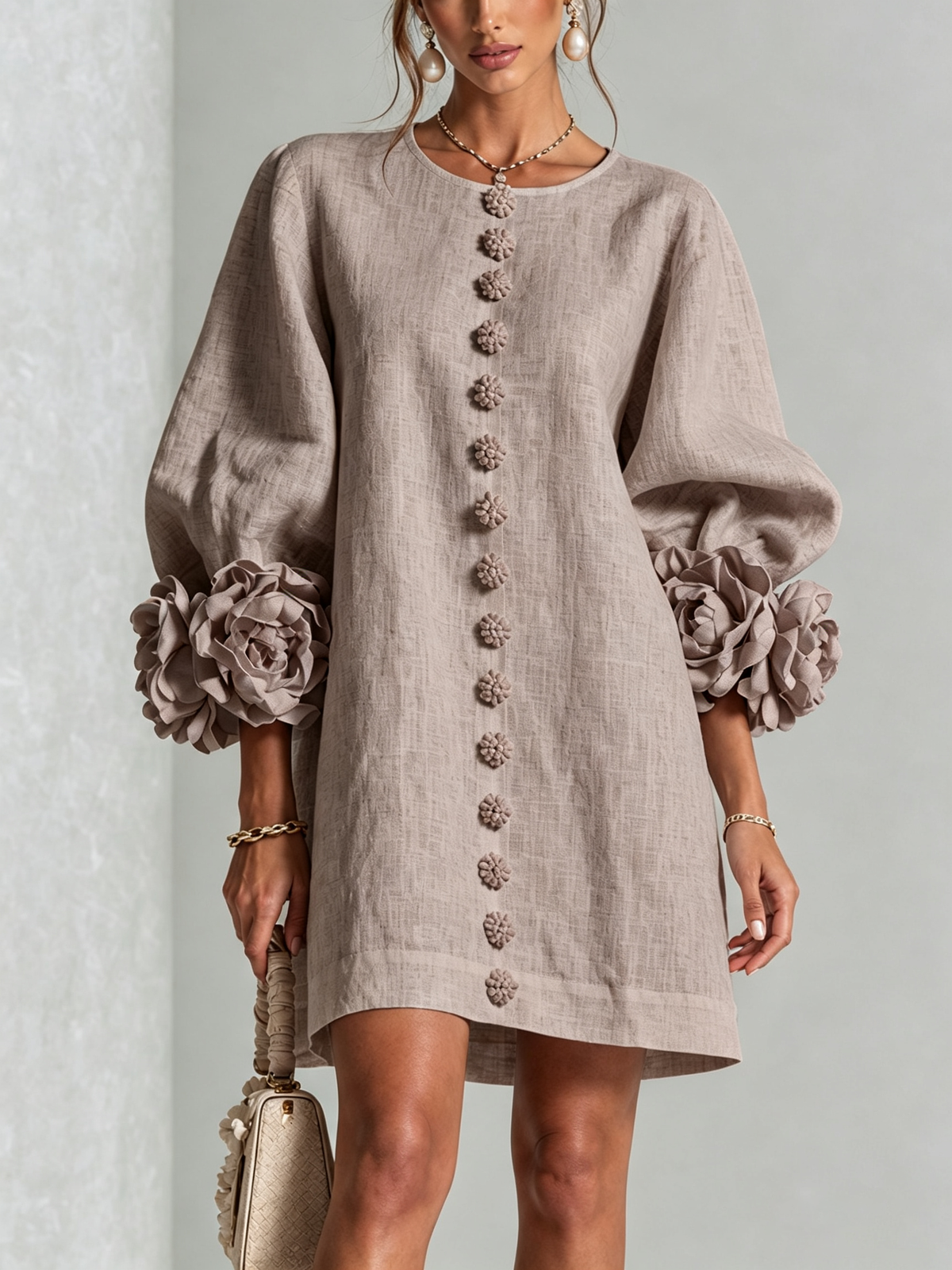 KATHLEEN | Floral mini dress with knotted cuffs