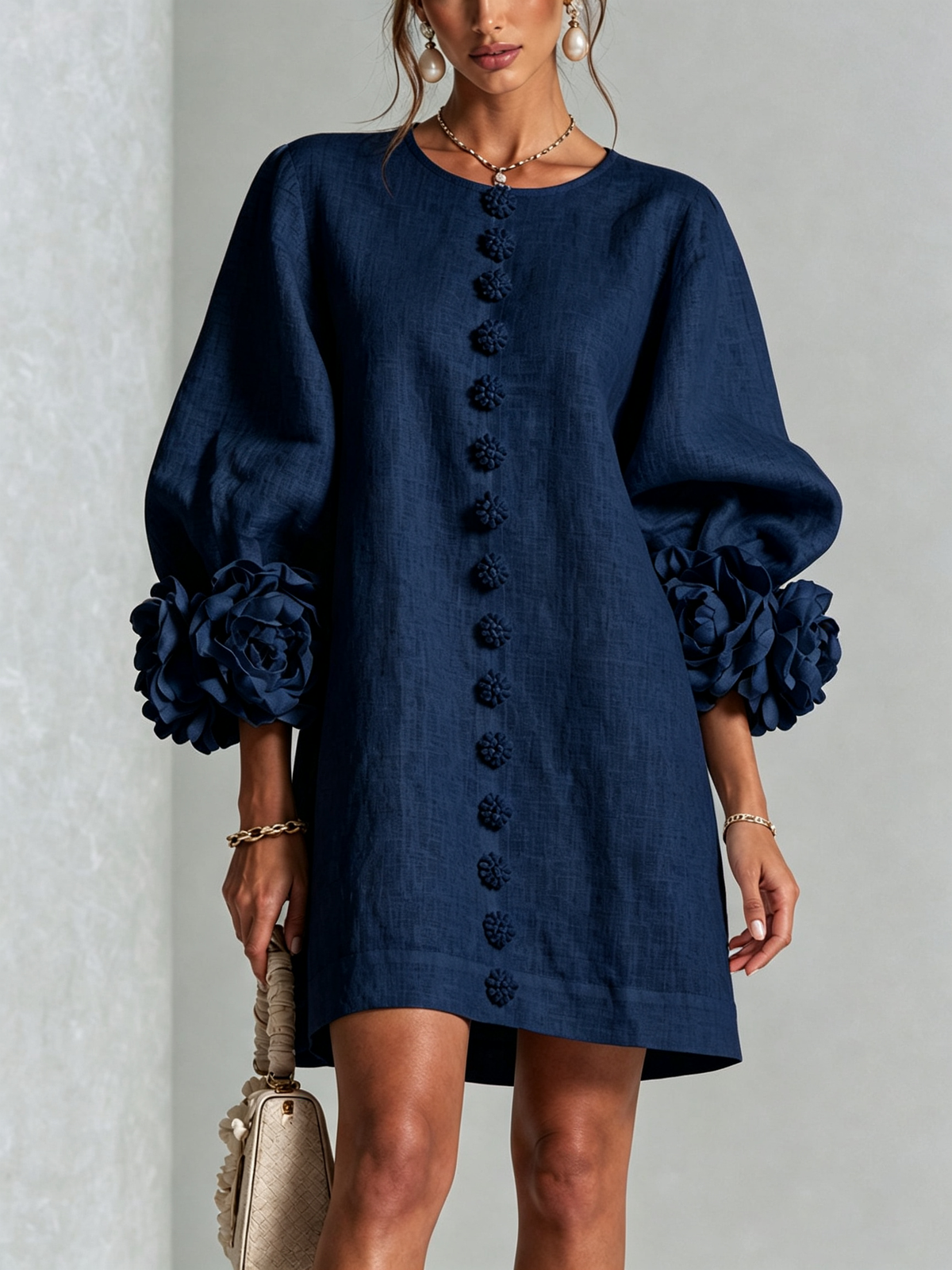 KATHLEEN | Floral mini dress with knotted cuffs