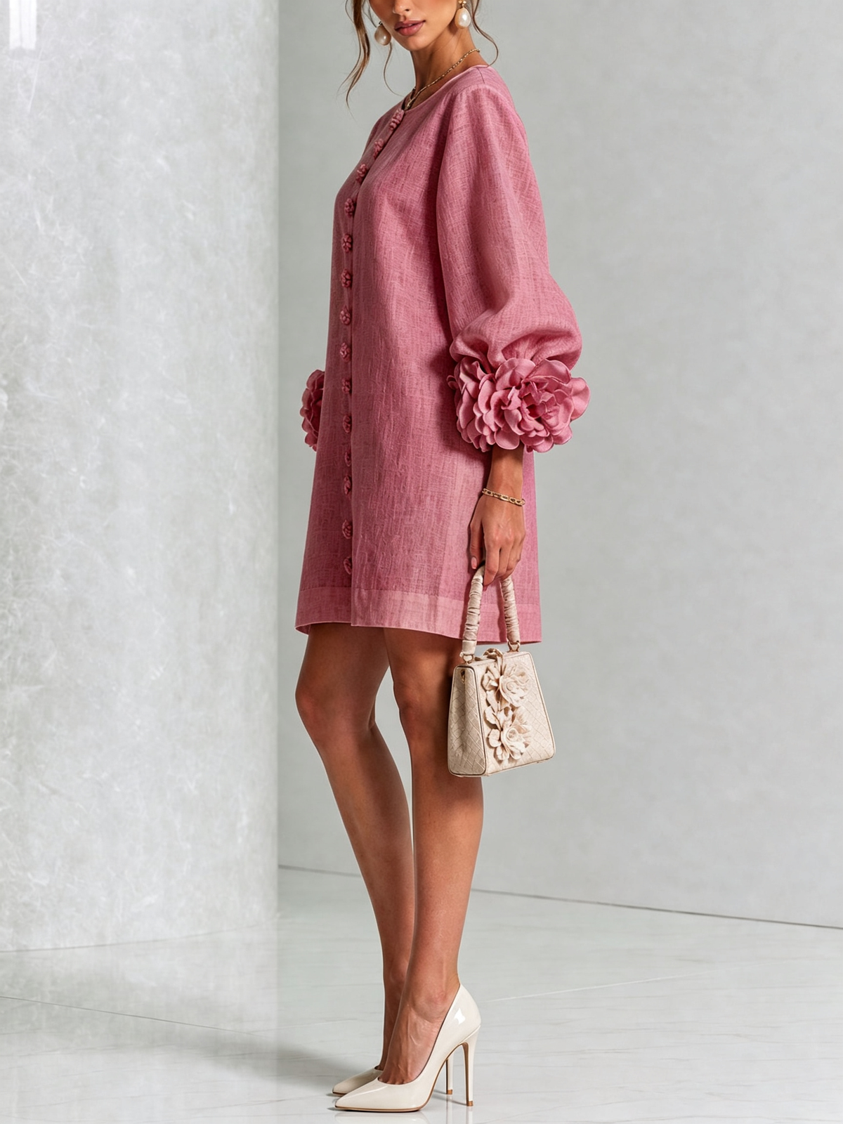 KATHLEEN | Floral mini dress with knotted cuffs