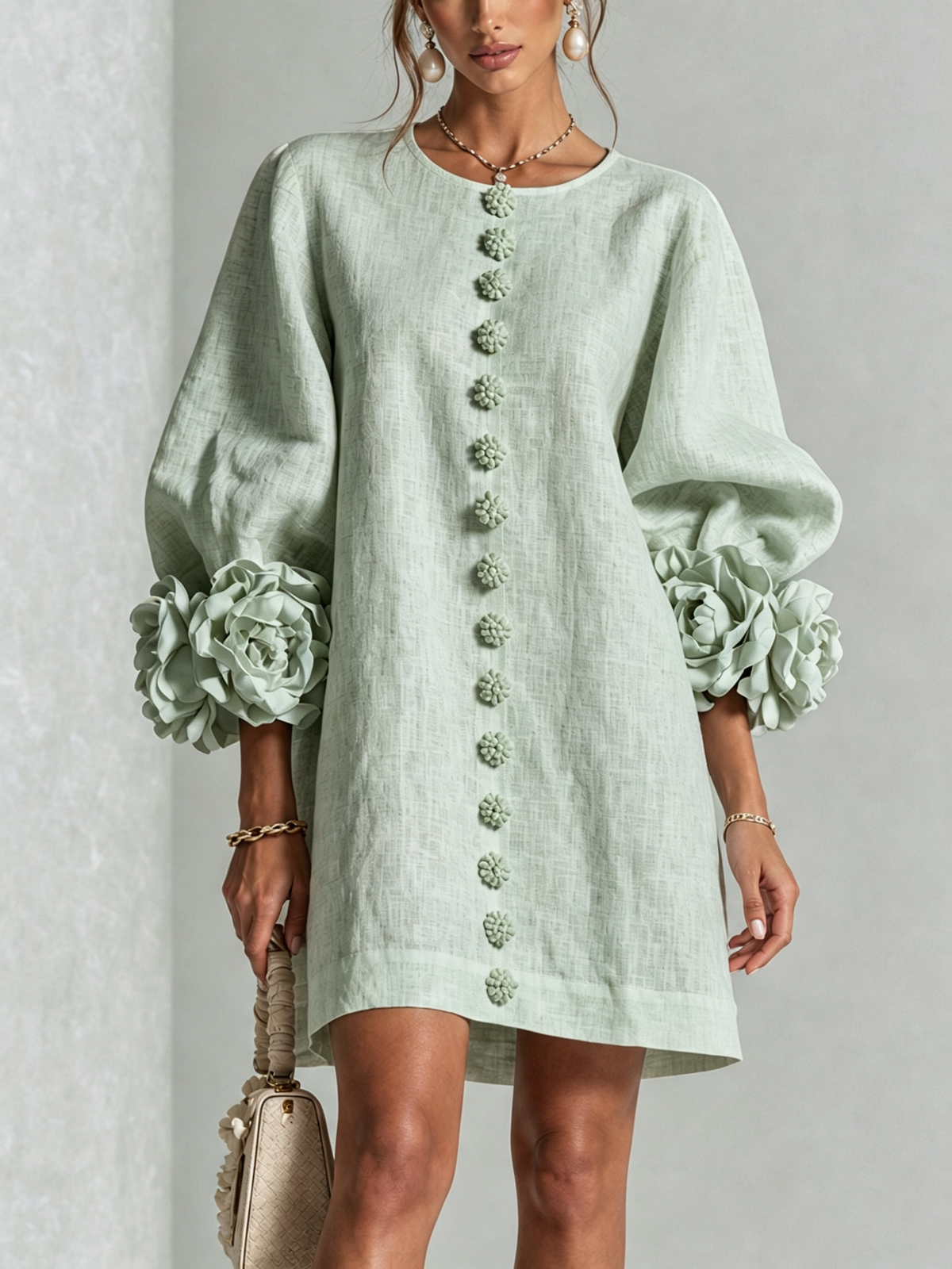 KATHLEEN | Floral mini dress with knotted cuffs
