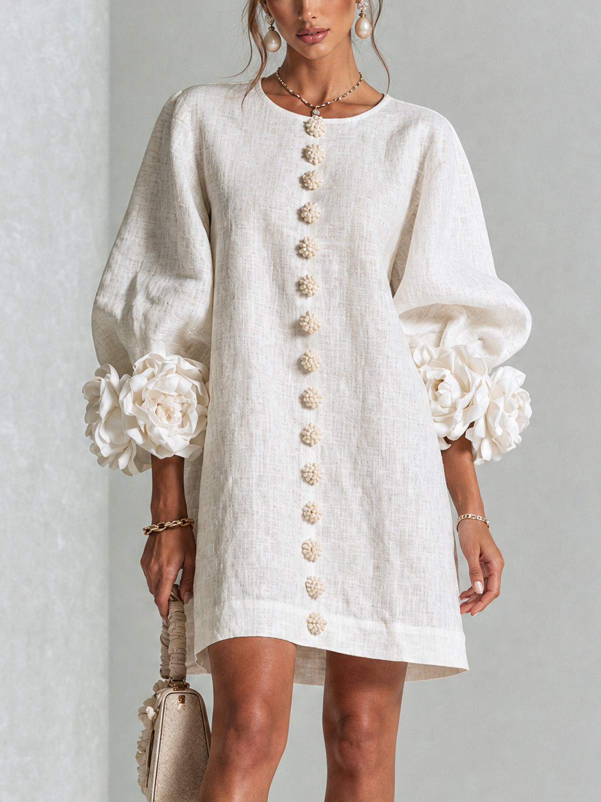 KATHLEEN | Floral mini dress with knotted cuffs