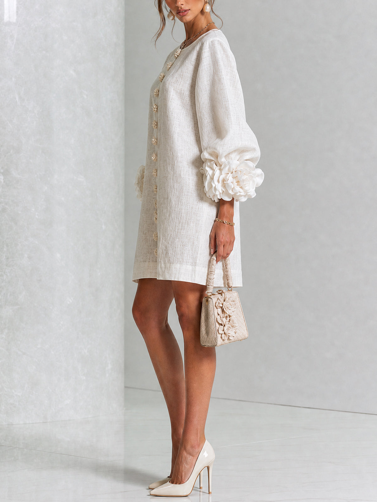 KATHLEEN | Floral mini dress with knotted cuffs